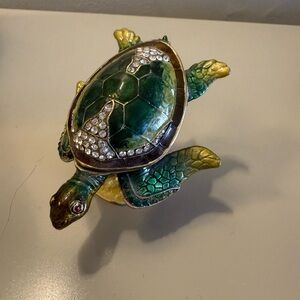 Green and Gold Turtle Figurine with Rhinestones